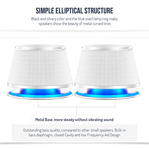 Sanyun SW102 Computer Speakers, 5Wx2, Deep Bass in Small Body, Stereo 2.0 USB Powered 3.5mm Aux Multimedia Speakers, Built-in Bottom Bass Radiators, PC Laptop Desktop Speakers, White - Image 3