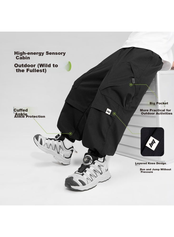 Zuoxi Boys' Pants Autumn Wear New Style Children's Cargo Pants Outdoor Hiking Trousers For Older Kids, Black, Size 140 - Image 2