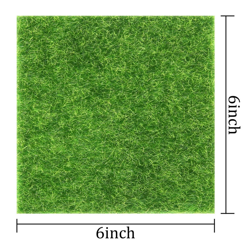 Elcoho 12 Pieces Fake Grass for Crafts Fairy Garden 6 x 6 Inches Artificial Garden Grass for Miniature Ornament Dollhouse DIY Decoration - Image 2