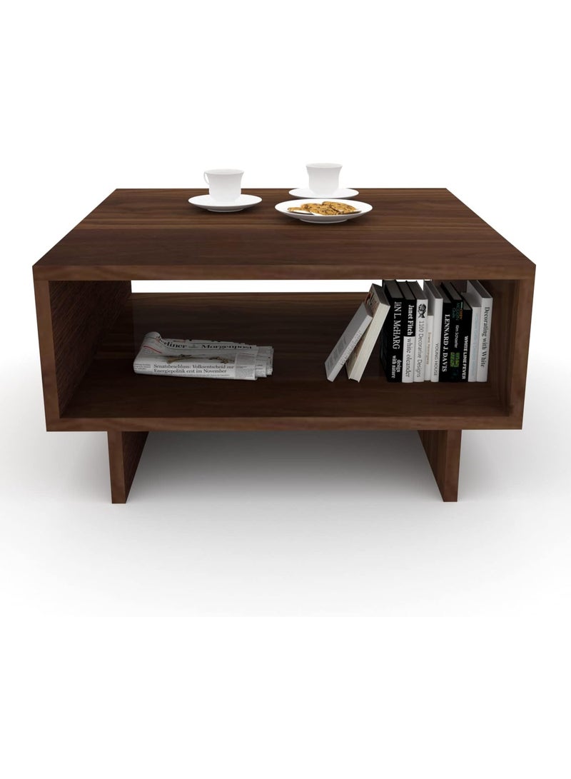 جاد وودز طاولة قهوة مربعة – تصميم مودرن خشبي بلون بني – طاولة وسط MDF بفتحة تخزين واسعة لغرفة المعيشة - Image 3