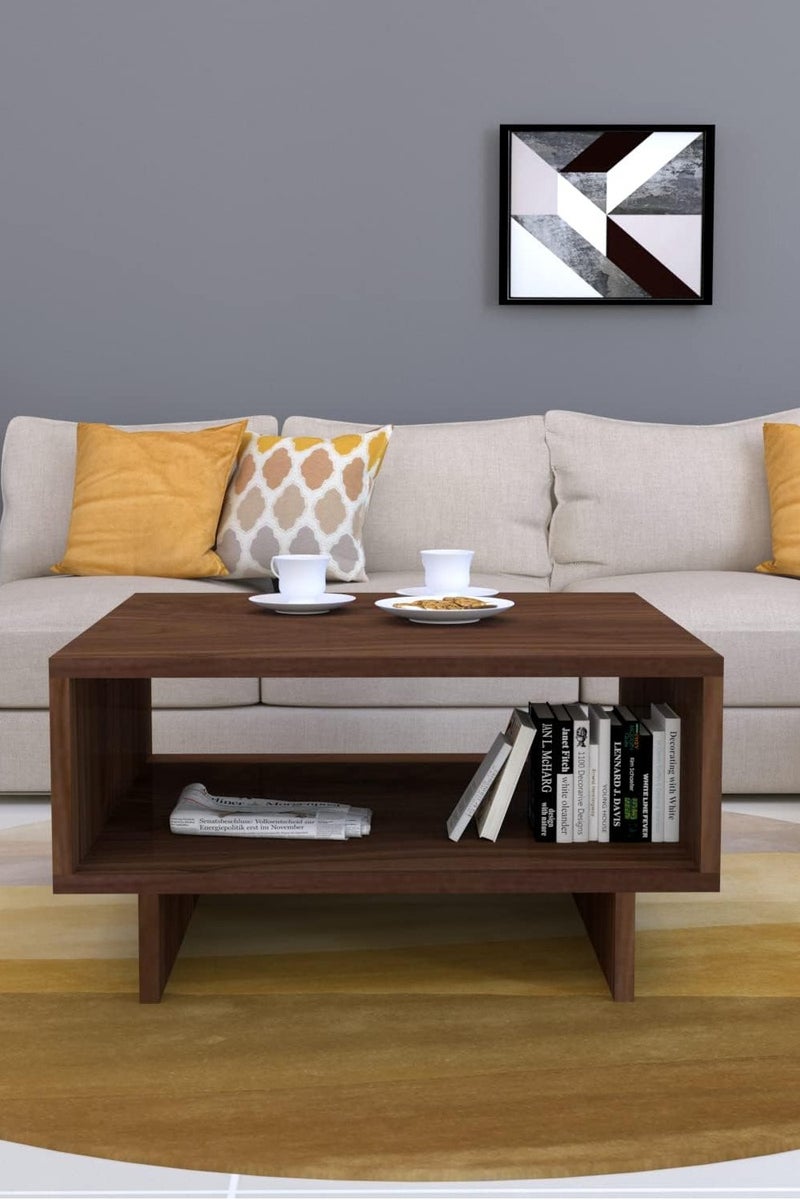 جاد وودز طاولة قهوة مربعة – تصميم مودرن خشبي بلون بني – طاولة وسط MDF بفتحة تخزين واسعة لغرفة المعيشة - Image 1