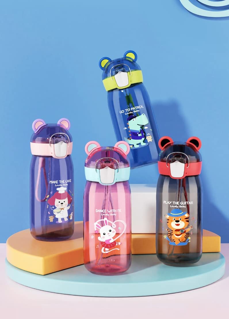 TEMSON Water Bottle for Kids, Cute Design Water Bottle with Sipper, Sipper Bottle for Kids -Anti-Leak Kids Cartoon Water Bottle for Kids - 550 ML (Black)(ABL-1033) - Image 2