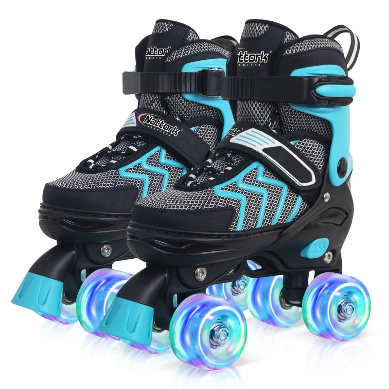 Kids Roller Skates for Girls Teal Adjustable Rollerskates with Light Up Wheels for Big Kids Ages 612 7 8 9 10 Beginners Outdoor Sports Best Birthday Gift for Kids
