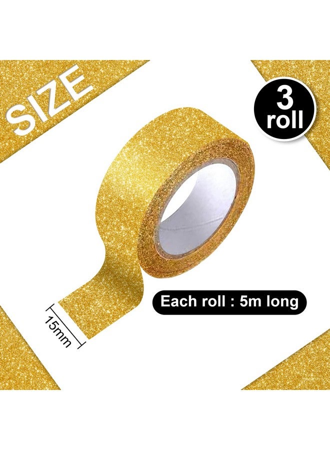 Hapy Shop 3 Rolls Gold Glitter Tape Gold Glitter Washi Tape 15Mm By 5M Total 15M/17.5 Yards For Scrapbook Crafting - Image 2