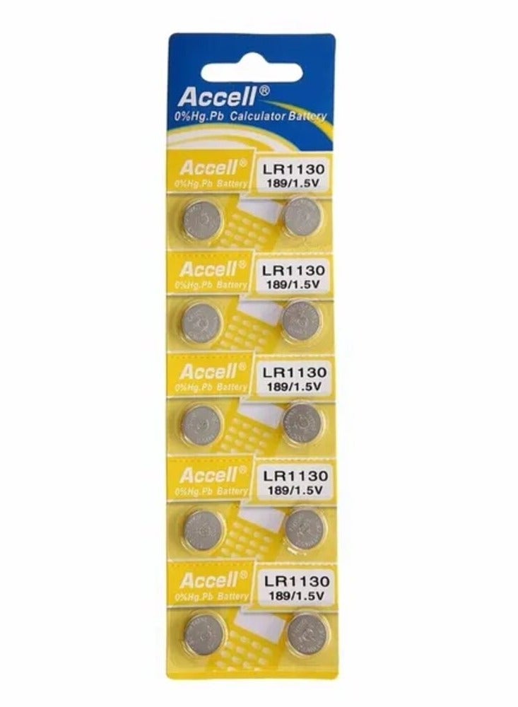 Accell 10-Pieces Accell AG10 LR1130 (189) Alkaline 1.5V Batteries - Image 1