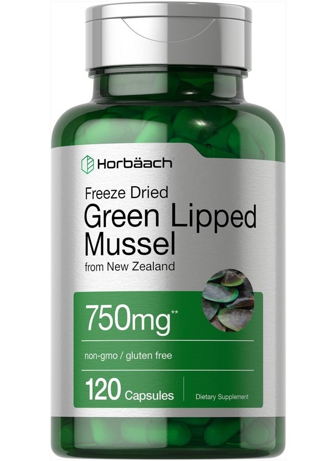 Horbaach Green Lipped Mussel | 750 mg | 120 Capsules | from New Zealand | Premium Freeze Dried Mussel Powder | Non-GMO and Gluten Free  - Image 1