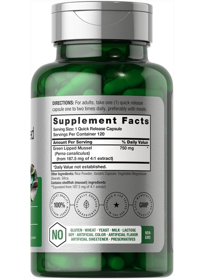 Horbaach Green Lipped Mussel | 750 mg | 120 Capsules | from New Zealand | Premium Freeze Dried Mussel Powder | Non-GMO and Gluten Free  - Image 2