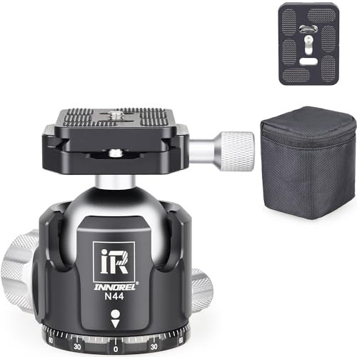 Innorel Low Profile Tripod Ball Head- N44,Panoramic Cnc Metal Camera Tripod Ball Head With Two 1 4" To 3 8" Screw Quick Release Plates For Tripod,Monopod,Dslr,Camcorder,Max Load 55Lbs 25Kg - Image 1