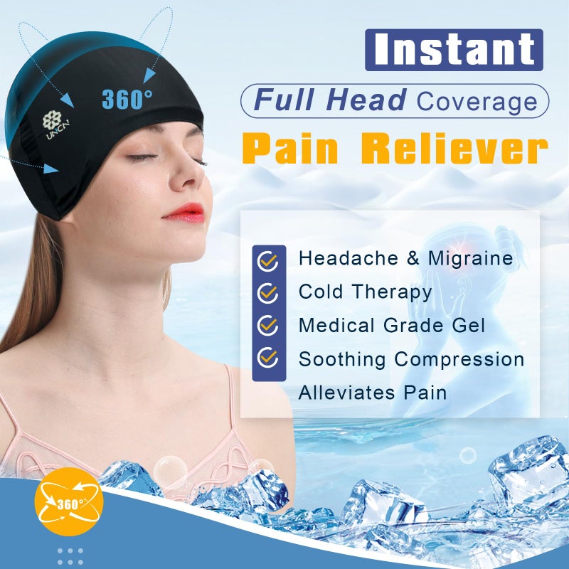 uncn Full Head Migraine Relief Hat, Ice Headache Wrap for Migraine Cooling Cap Pack Hat Compress Pad Cold Therapy for Stress, Tension, Sinus Pain Relief Reusable Physical Relief - Image 2