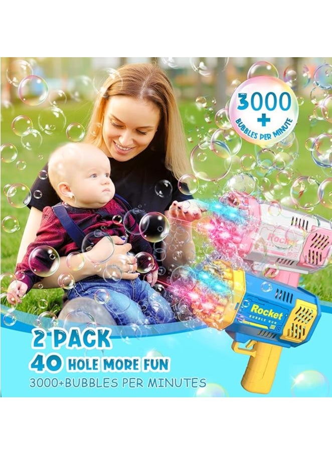 Bubble Machine 2 Pack Mini Bubble Gun For Toddlers,40 Holes Bubble Maker Blower Toys With Lights,3000+ Bubbles Per Minute Bubble Toys For Boys Girls Toddlers Outdoor Indoor Birthday Wedding Party  - Image 3
