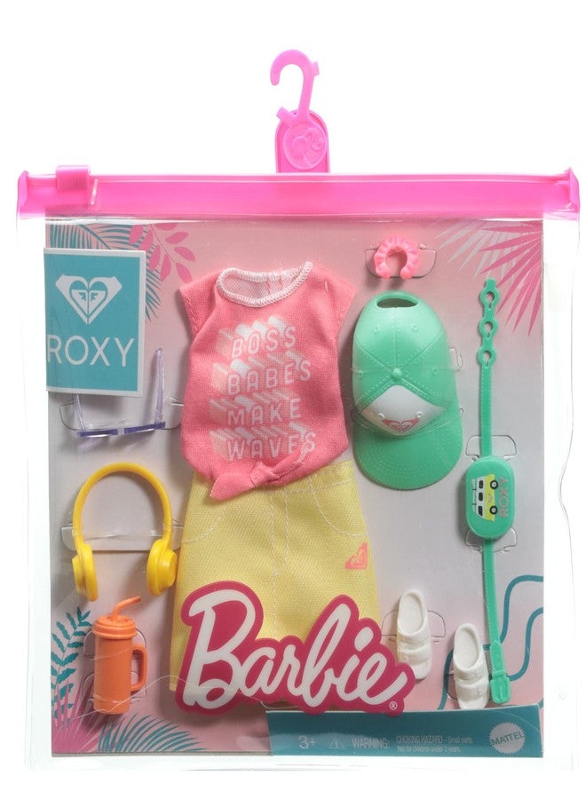 Barbie Fashions Roxy Clothing Set, Outfit Inspired by Roxy Includes Pink Graffit Tee & Yellow Mini Skirt, Hat, Sunglasses, Sandals, and Accessories, Gift for Kids 3 to 8 Years Old - Image 3