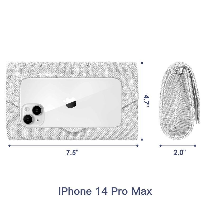 CurvChic Clutch Purses for Women Evening Bag Rhinestone Handbag Party Wedding Bridal Prom Purse Crossbody Shoulder Bag(Sliver) - Image 3