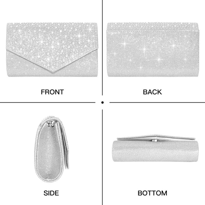 CurvChic Clutch Purses for Women Evening Bag Rhinestone Handbag Party Wedding Bridal Prom Purse Crossbody Shoulder Bag(Sliver) - Image 5