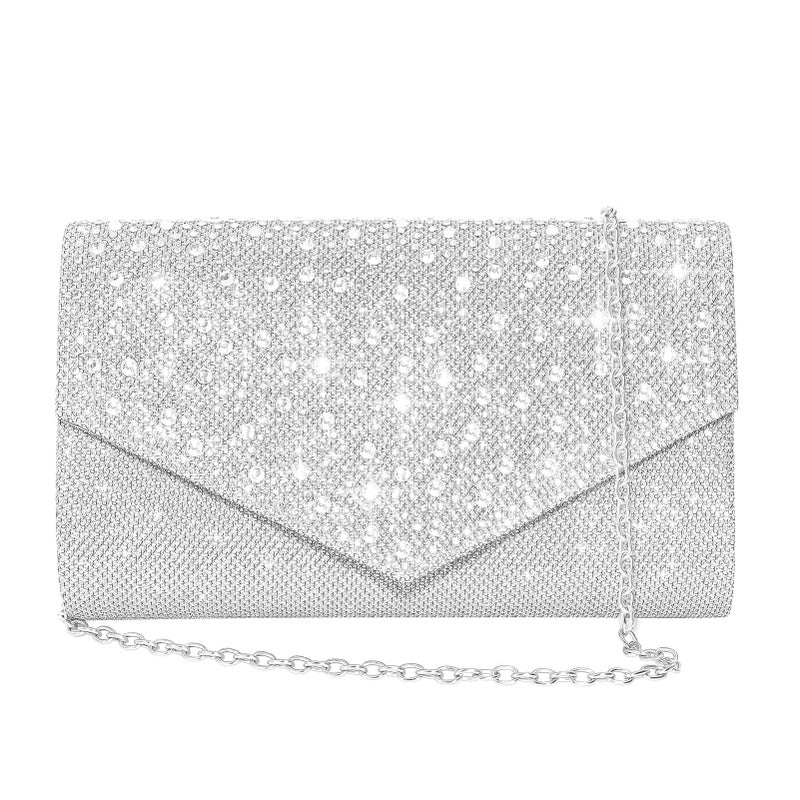 CurvChic Clutch Purses for Women Evening Bag Rhinestone Handbag Party Wedding Bridal Prom Purse Crossbody Shoulder Bag(Sliver) - Image 1