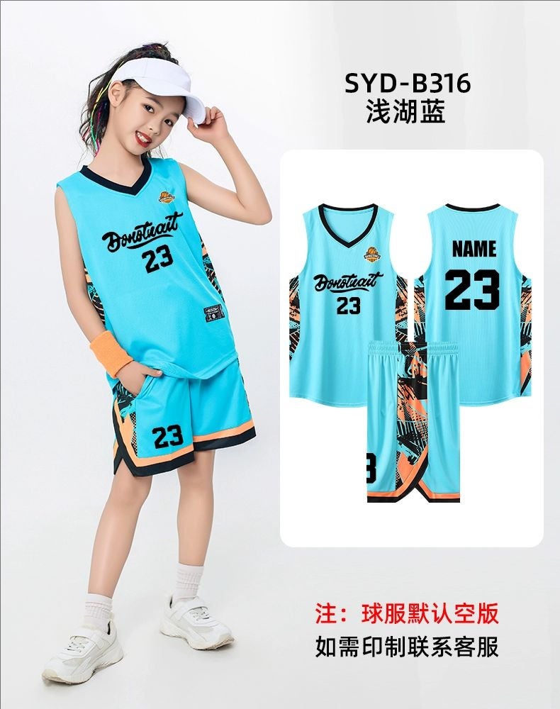 Children'S Basketball Clothes Suit Men'S Quick-Drying Training Clothes Primary School Students' Summer Sports Competition Team Clothes Girls' Printed Jersey - Image 1