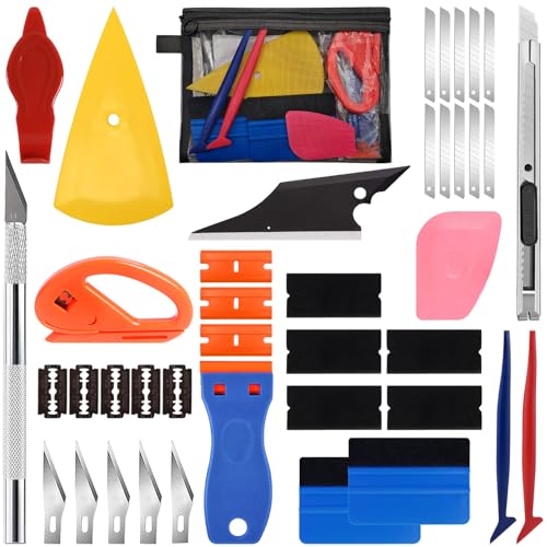 JIURUN 41Piece Car Window Tint Kit Vinyl Wrap Tools ScratchFree Felt Squeegees Precision Cutters Scrapers Complete DIY Installation Set for Auto Glass Home Privacy Film - Image 1