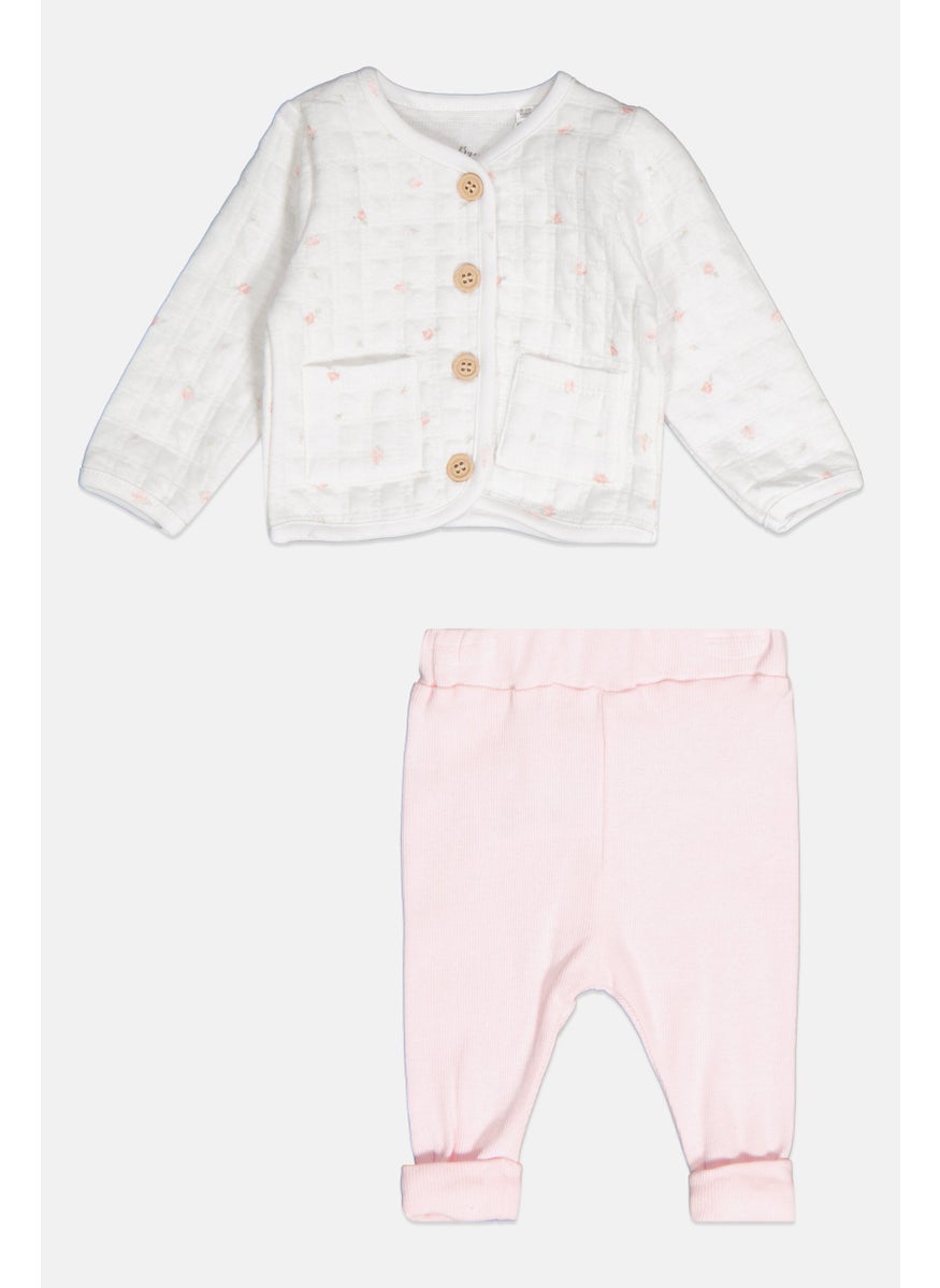 Rock-A-Bye Baby Boutique Toddlers Girl 2pcs Printed Cardigan And Pants Set, Whit pink  - Image 1