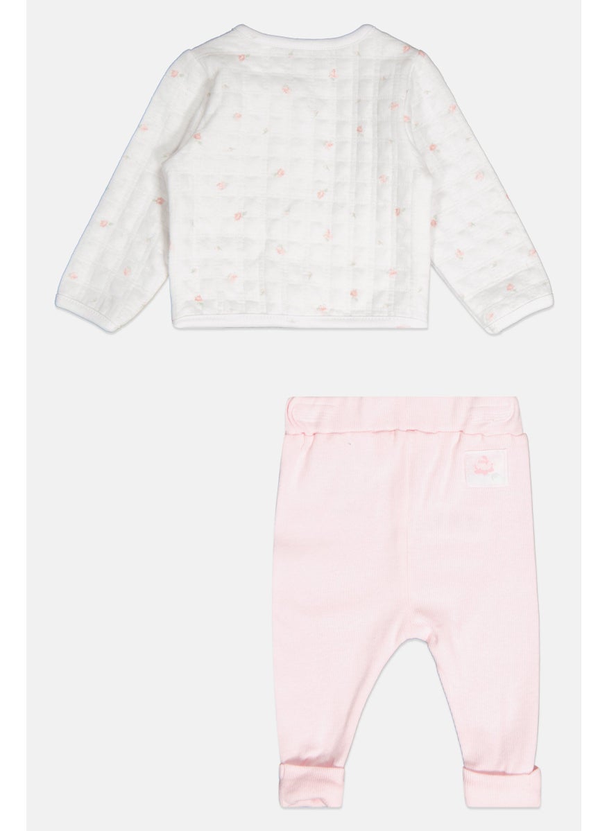 Rock-A-Bye Baby Boutique Toddlers Girl 2pcs Printed Cardigan And Pants Set, Whit pink  - Image 2