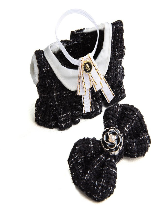 CHICHO 17cm Doll Clothes for labubu - Luxury Chic Style Set for 17cm Dolls, Premium Doll Outfit with Accessories - Black Plaid Tweed Dress + White Necktie + Plaid Bow (Clothes Only) - Image 2