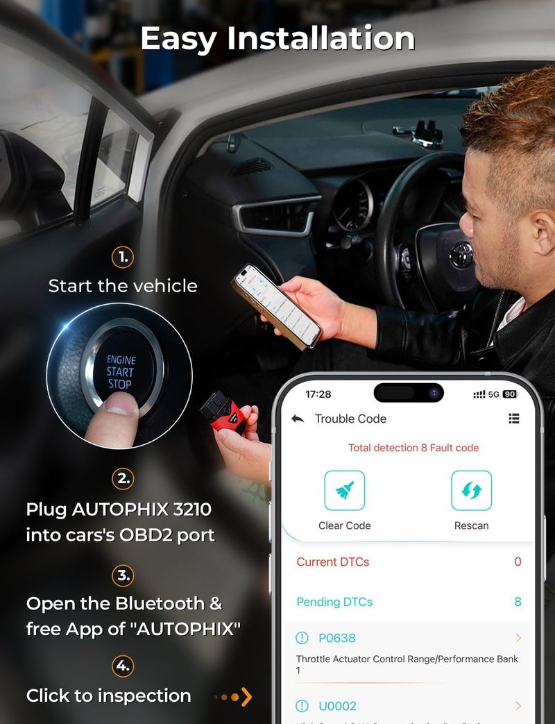 AutoPhix 3210 OBD2 Scanner Bluetooth, Wireless Code Reader for Car - Check Engine Light & Battery - Easy DIY Car Diagnostic Scanner Tool for 1996+ Vehicles, No Subscription Fee for iPhone & Android - Image 4