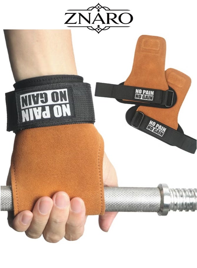 ZNARO 1 Pair Weight Lifting Wrist Straps, Double Layer Leather for Deadlift and Powerlifting, Adjustable Neoprene Padded Gym Hooks for Men and Women - Image 1
