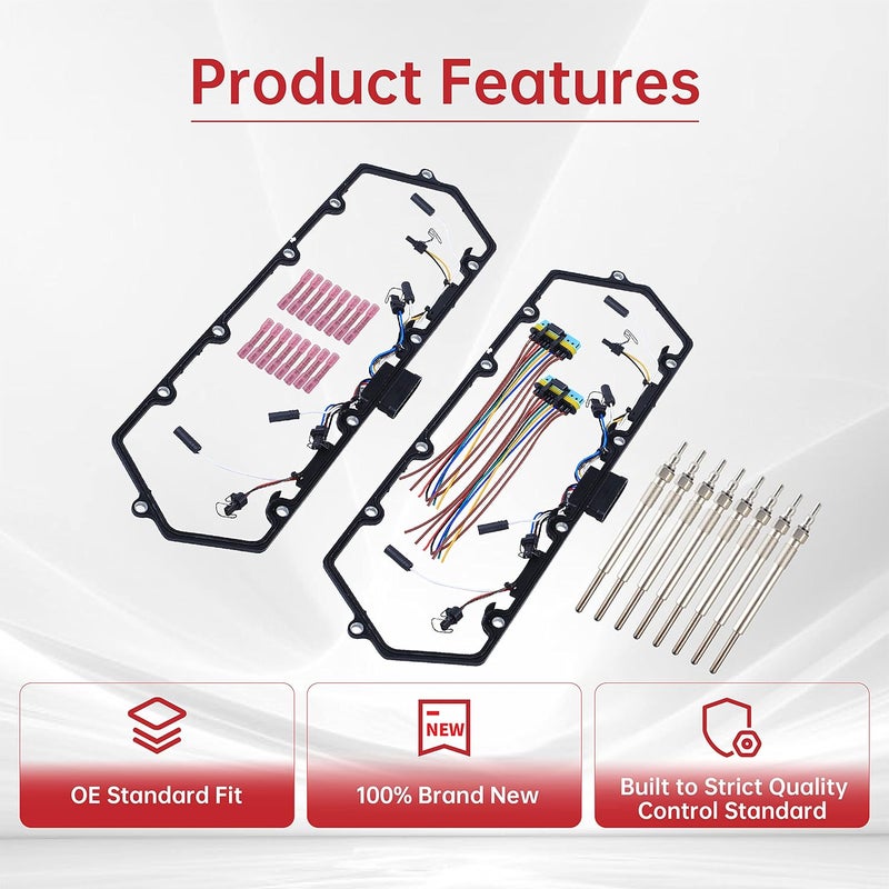 FGJQEFG Valve Cover Gaskets Harness with Glow Plugs for 98-03 Ford F250 E350 7.3L Powerstroke Diesel - Image 2