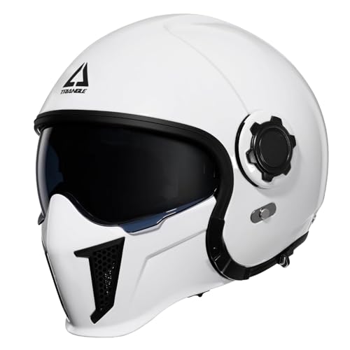 TRIANGLE Full Face Motorcycle Helmets,Off-Road Motocross Helmet for Men & Women,Dual Visor with Internal Tinted Sunshield,Open Face 3/4 Adult Racing Helmet DOT Approved(White,M) - Image 1