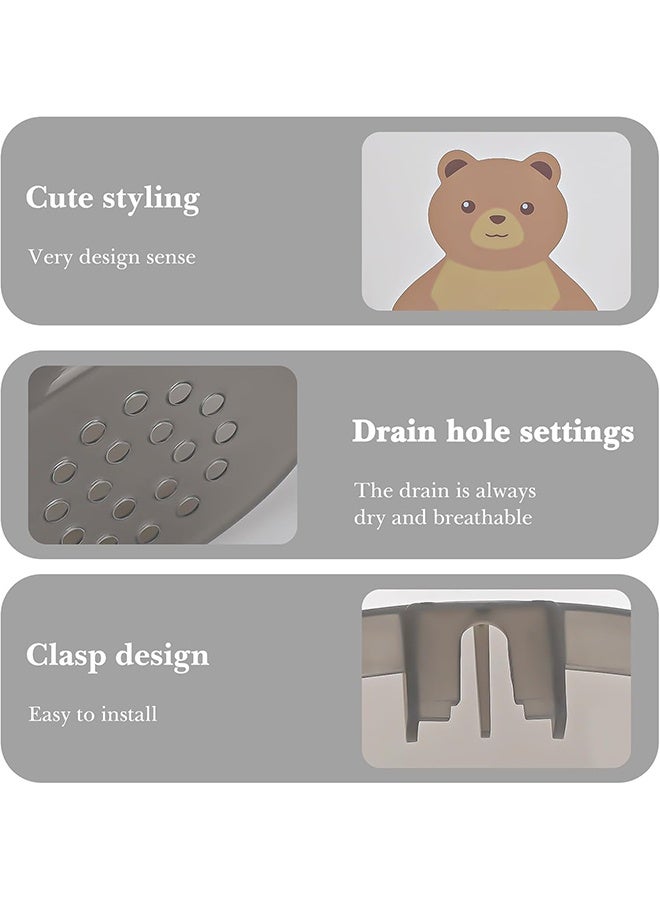 HY 2 Pack Teddy Bear Plastic Toothbrush Holders, Self-Adhesive, Kids' Bathroom Accessory with Drain Hole (Brown+Grey)  - Image 3