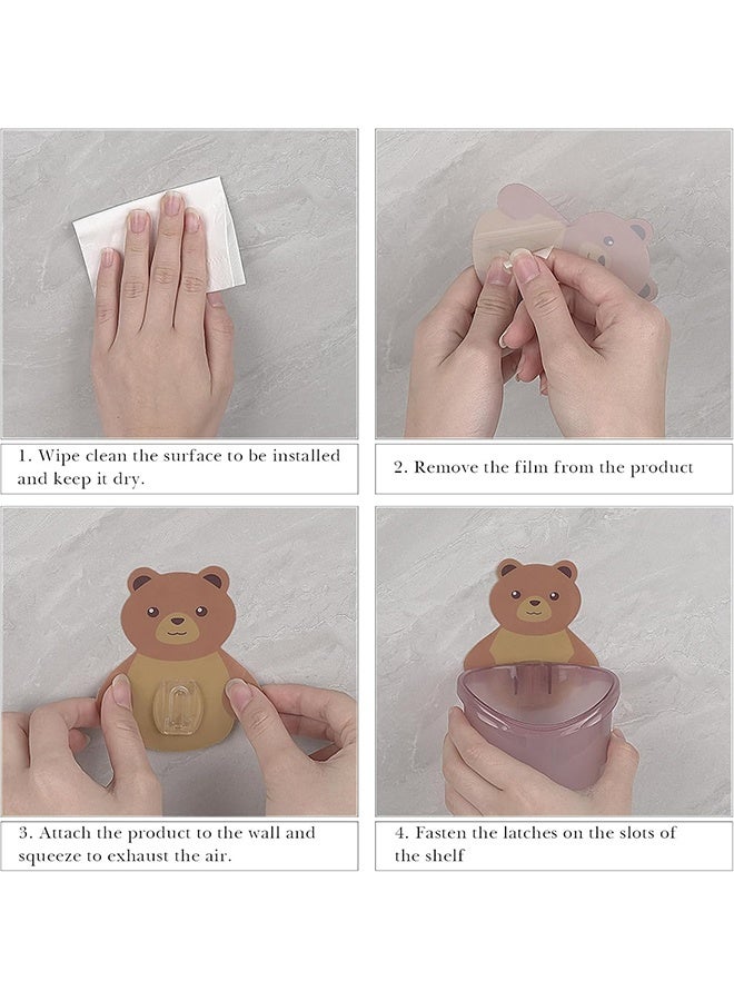 HY 2 Pack Teddy Bear Plastic Toothbrush Holders, Self-Adhesive, Kids' Bathroom Accessory with Drain Hole (Brown+Grey)  - Image 4