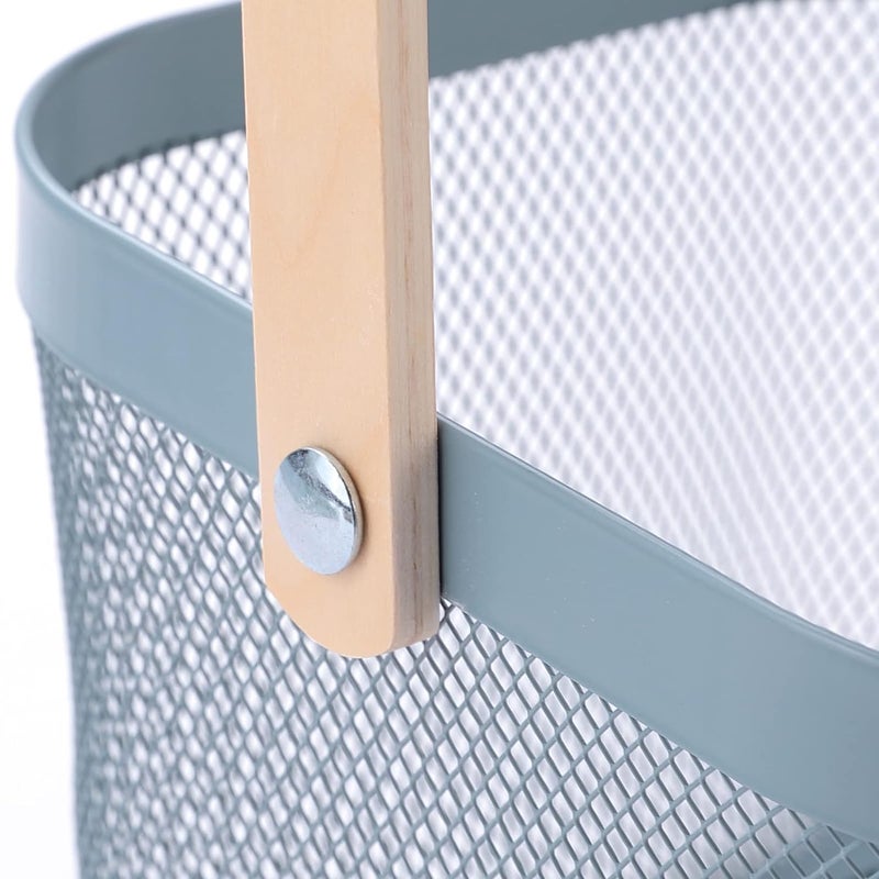 INGITAGNA MultiPurpose Metal Mesh Storage Organizer Fruit Basket Hanging Shopping Basket Kitchen Basket with Bamboo Handle Ideal for Bathroom Pantry Cabinet and Home Blue - Image 3