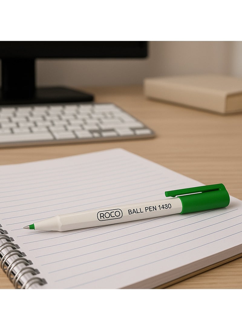 ROCO Ball Pen 1430 - 10 Pieces, Green Ink, 1mm Needle Tip – Smooth Writing - Image 2