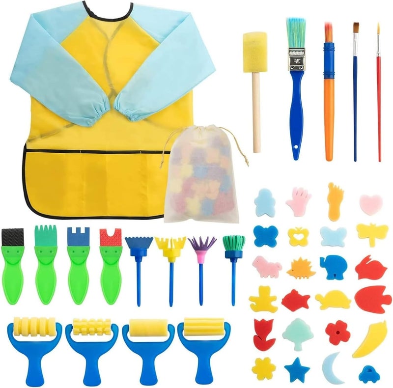 Mumoobear Mumoo Bear Sponge Paint Brushes Kits, 42 Pcs Kids Painting Brushes Drawing Tools Kits, Children Early DIY Learning Paint Sets for Kids Arts and Crafts for Toddlers - Image 1
