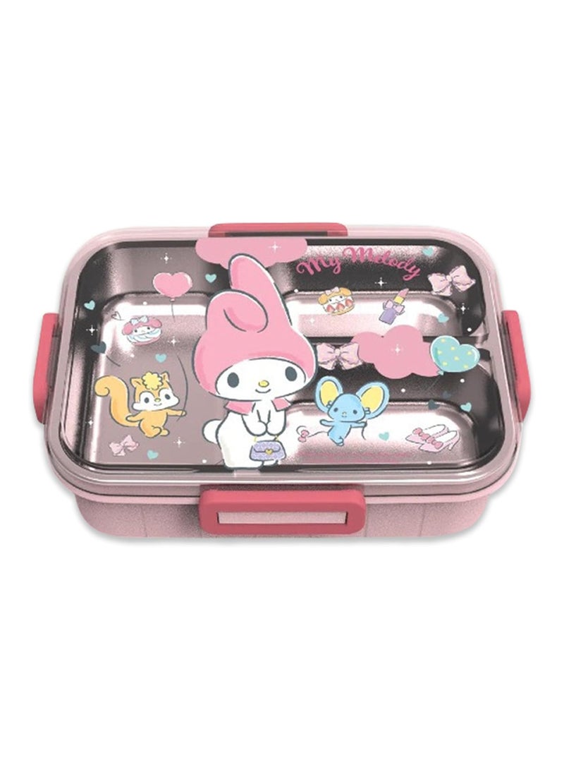 عام صندوق بينتو متعدد الإمكانات بطباعة ميلودي كارتوني لطيف مع ملعقة وشوكة كاواي 4 نقاط لقفل صندوق الغداء لحاوية الوجبات الخفيفة للطعام والفاكهة - Image 2