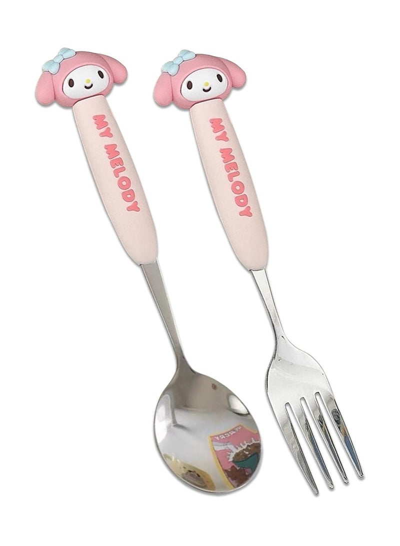 عام صندوق بينتو متعدد الإمكانات بطباعة ميلودي كارتوني لطيف مع ملعقة وشوكة كاواي 4 نقاط لقفل صندوق الغداء لحاوية الوجبات الخفيفة للطعام والفاكهة - Image 3