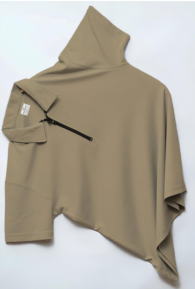 Mack Jonney Ribbed |Regular Fit | Half Sleeves 100% Cotton Polo Neck Self Design with Zip T-Shirt for Men-M677 Camel - Image 2