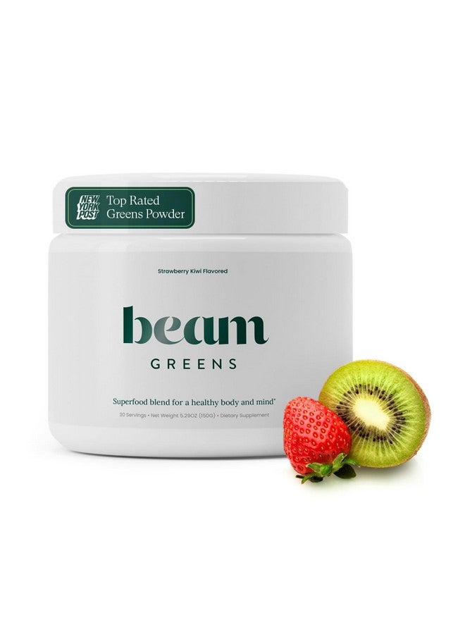 Beam Greens Powder, Greens Superfood Powder, Greens Supplement for Gut Health, Vegan, Non GMO Organic Greens Blend, Daily Greens with Ashwagandha, Vitamin C, B12, B6, D, Strawberry Kiwi, 30 Servings - Image 1