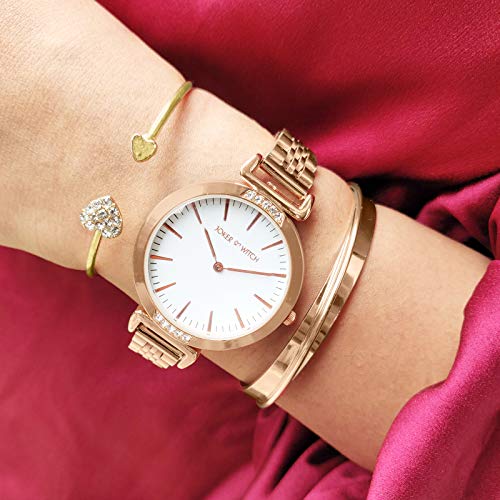 Joker & Witch Stainless Steel Peace Rosegold Analog Watch Bracelet Set For Women, White Dial, Rose Gold Band - Image 2
