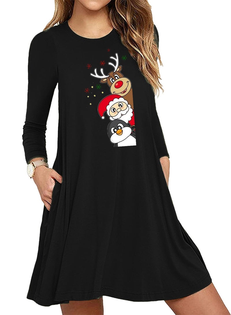 Printed Long Sleeved Dress Pajamas