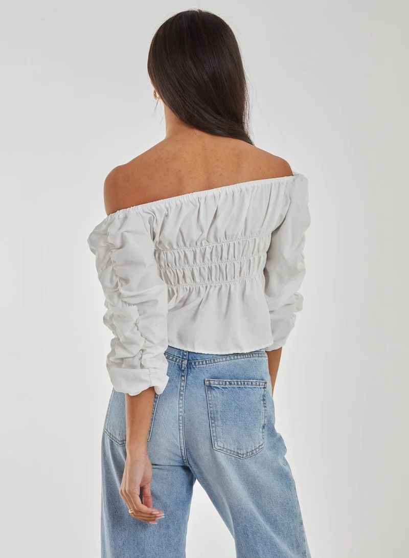 Pink Vanilla Shirred Detail Puff Sleeve Crop Top