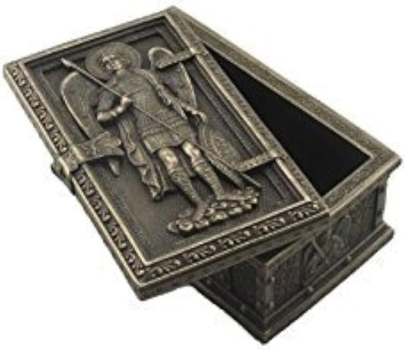 U.S. Archangel Saint St Michael Cold Cast Bronze Rosary Relic or Keepsake Case Framed Trinket Box - Image 3