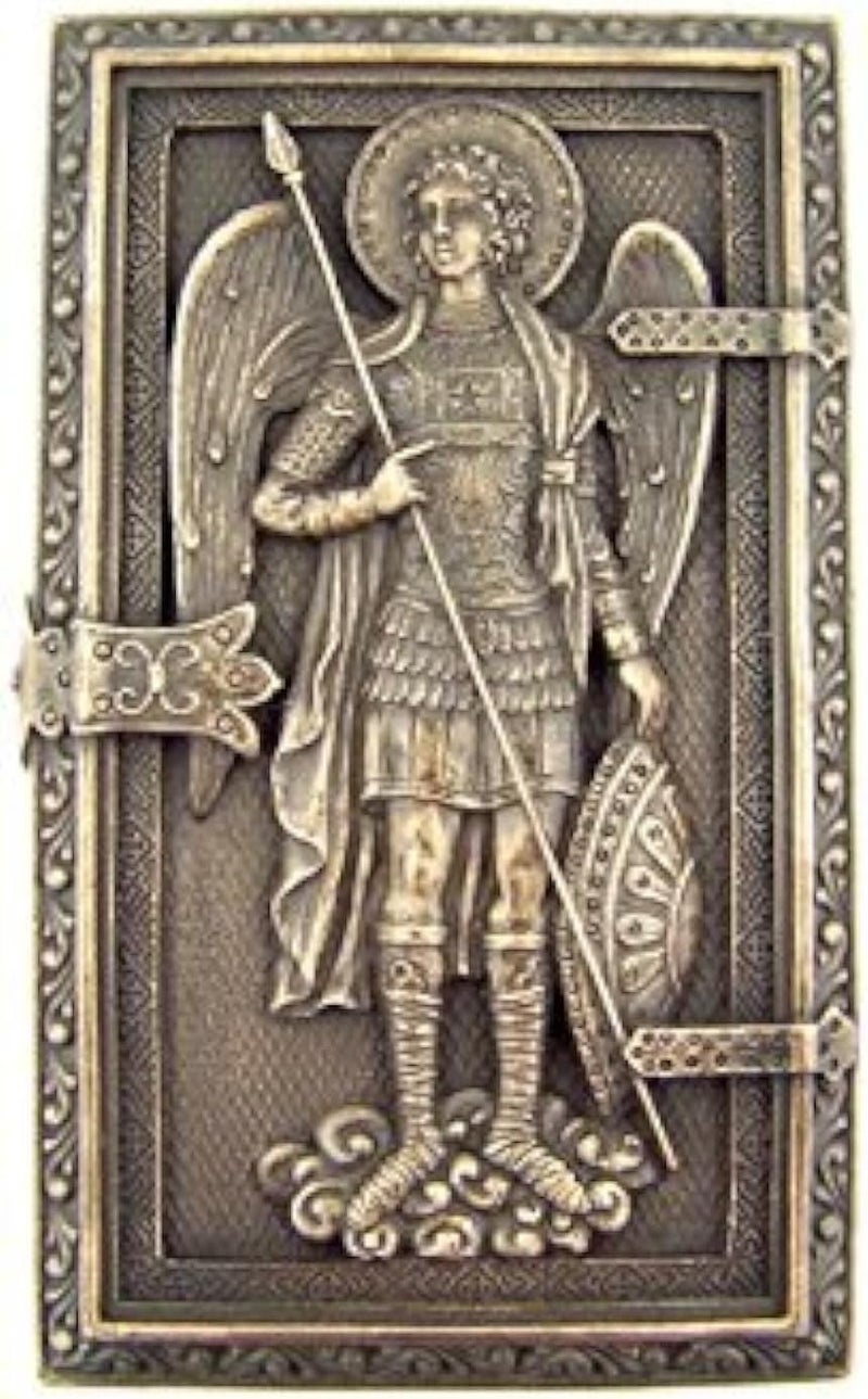 U.S. Archangel Saint St Michael Cold Cast Bronze Rosary Relic or Keepsake Case Framed Trinket Box - Image 2
