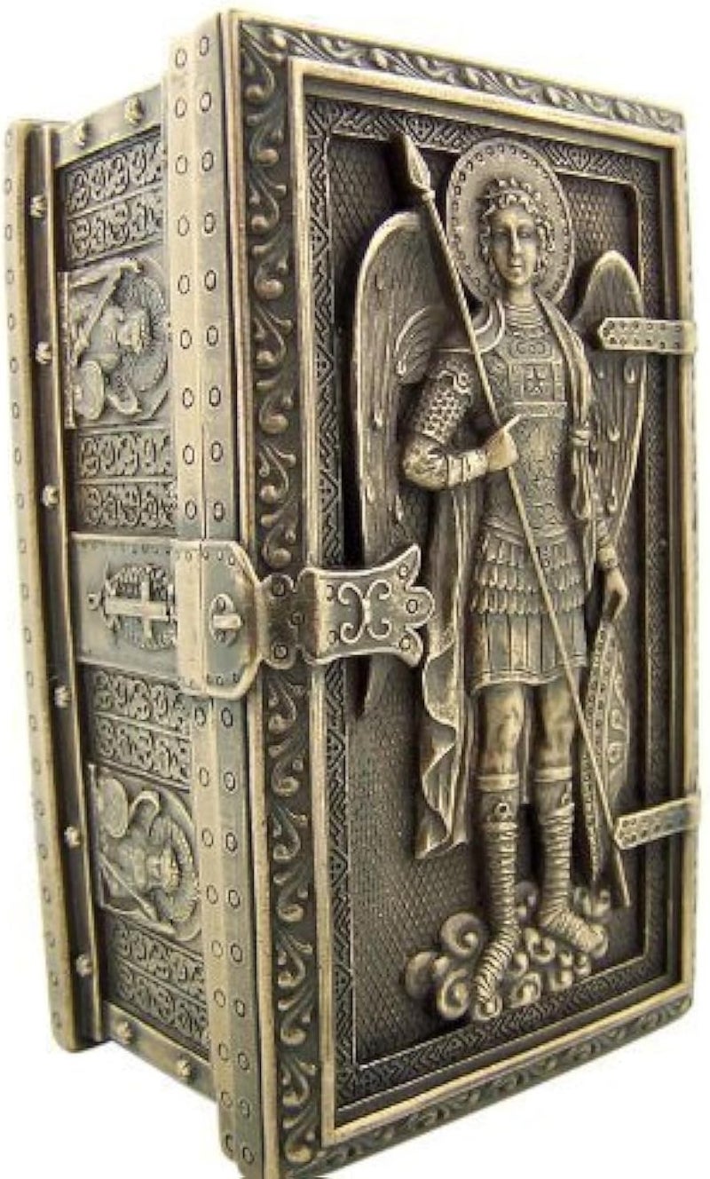 U.S. Archangel Saint St Michael Cold Cast Bronze Rosary Relic or Keepsake Case Framed Trinket Box - Image 1