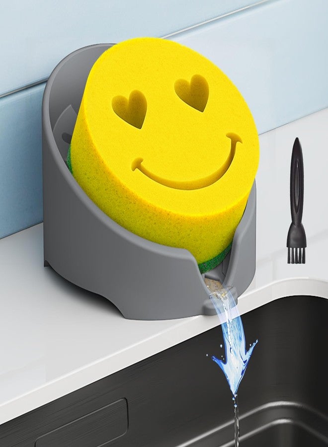 ان اي هوم حامل إسفنج سيليكون من NiHome متوافق مع إسفنج Scrub Daddy Mommy للمطبخ والحمام، منظم تصريف تلقائي يتسع لعدة إسفنجات وأدوات تنظيف، آمن للاستخدام مع الطعام، آمن للغسل في غسالة الأطباق (رمادي داكن) - Image 1