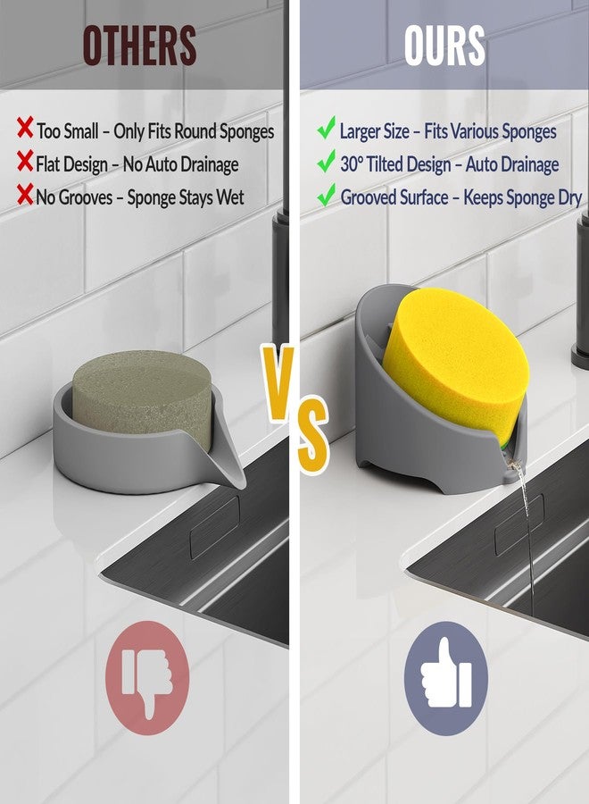 ان اي هوم حامل إسفنج سيليكون من NiHome متوافق مع إسفنج Scrub Daddy Mommy للمطبخ والحمام، منظم تصريف تلقائي يتسع لعدة إسفنجات وأدوات تنظيف، آمن للاستخدام مع الطعام، آمن للغسل في غسالة الأطباق (رمادي داكن) - Image 3