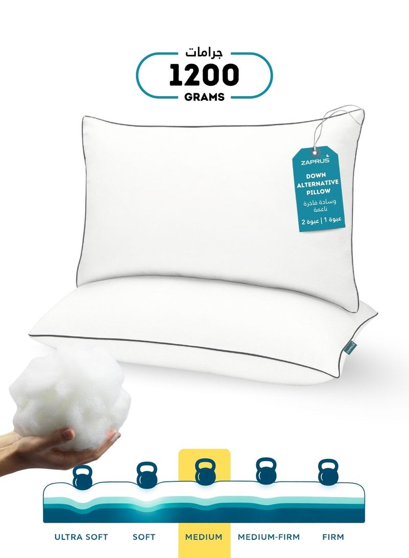 زابروس وسادة زابروس الأصلية للنوم 75x50 سم 1200 جرام عبوة من 1 و 2 وسادة بديلة للريش  وسادة فندقية بجودة عالية مضادة للحساسية ومريحة وباردة للنوم العميق والداعم (حدود سوداء مفردة) - Image 1