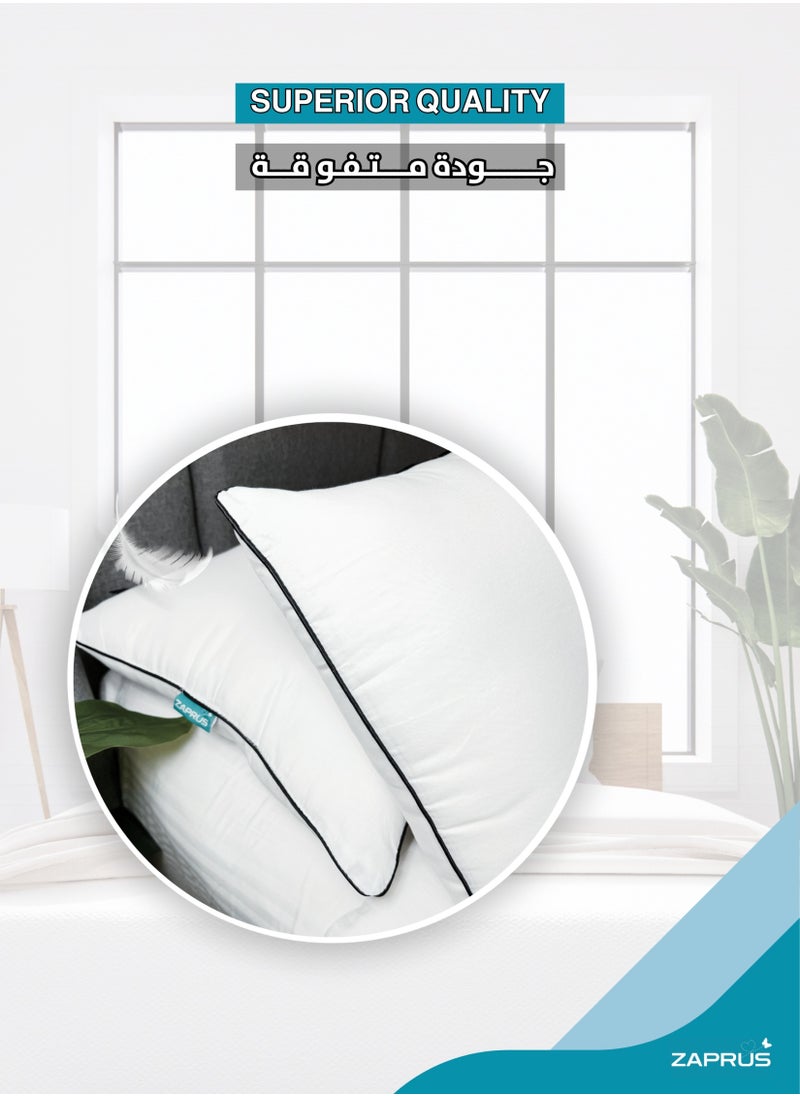 زابروس - وسائد زابروس الأصلية 75x50 سم 1200 جرام بديل الريش ناعمة ومريحة وباردة مضادة للحساسية بجودة فندقية لدعم النوم العميق (حافة سوداء مفردة) - Image 1