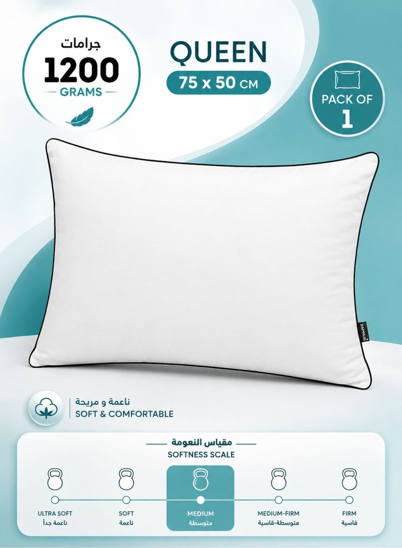 Zaprus Original Pillow for Sleeping 75x50 cm 1200g Pack of 1 Down Alternative Pillows Soft All Night Comfort Anti-Allergy Hotel Quality Bed Pillow for Supportive and Deep Sleep (Single Black Brim) - Image 1