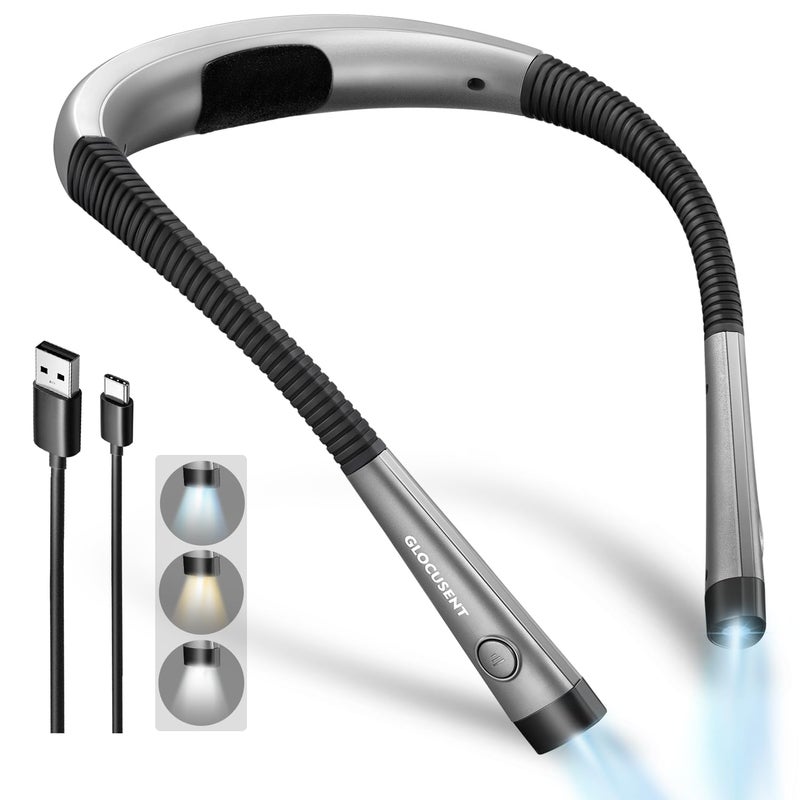 Glocusent Book Light, 3-Color & 6-Brightness Reading Light, Bendable Neck Light, 80-hr Lasting Rechargeable Book Light, Perfect Reading Lights for Books in Bed, Knitting, Repairing, Book Lovers Gifts - Image 1