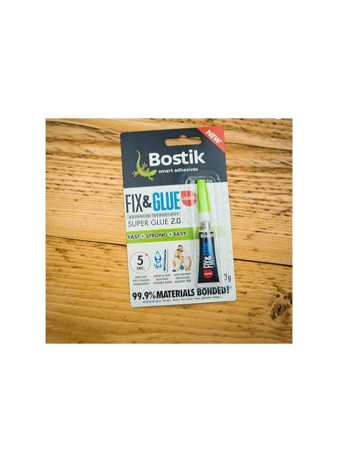 Bostik Bostik Fix & Glue Liquid, Ultra-Strong, Fast-Setting Super Glue, Bonds 99.9% of Materials, Solvent Free, 3g Tube  - Image 2
