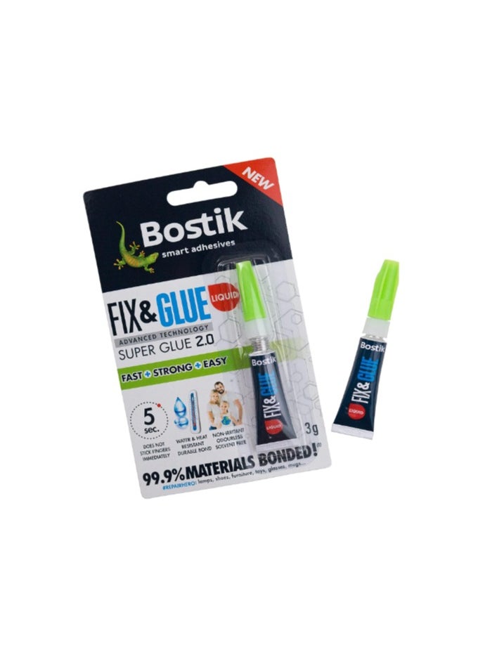 Bostik Bostik Fix & Glue Liquid, Ultra-Strong, Fast-Setting Super Glue, Bonds 99.9% of Materials, Solvent Free, 3g Tube  - Image 3
